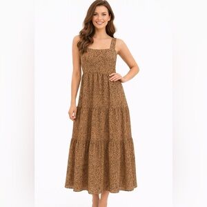 KIT Size Medium Brown Tiered Leopard Print Sleeveless Maxi Dress